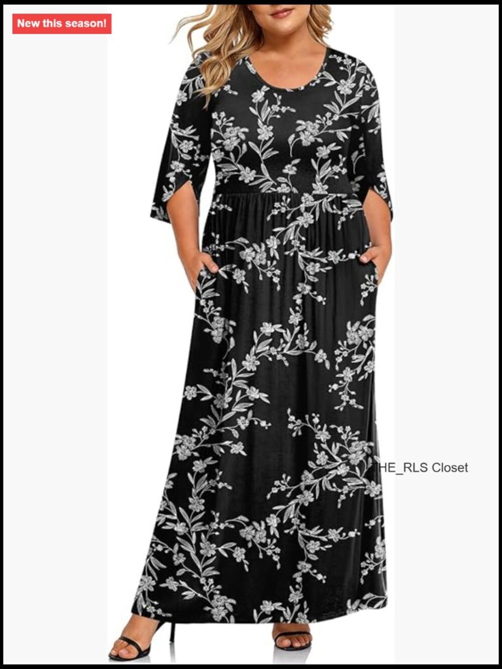 Rayon Spandex Maxi Dress With Pockets Casual Long 3/4 Sleeve